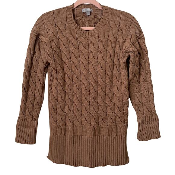 J. Crew Sweater Womens XS S Brown Cable Knit Side Slit Quiet Luxury Minimalist - Picture 1 of 12